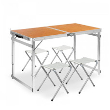 Стол для пикника усиленный 120 х 60 см с 4 стульями Folding Table светло коричневый